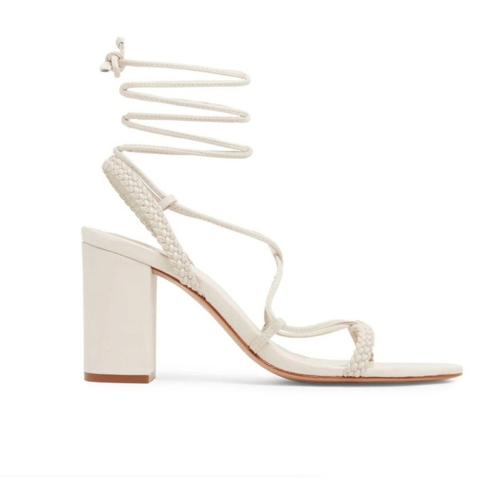 New SCHUTZ Maxima Leather Strappy Braided Wrap Block Heel White Ivory 7.5 - Picture 12 of 12